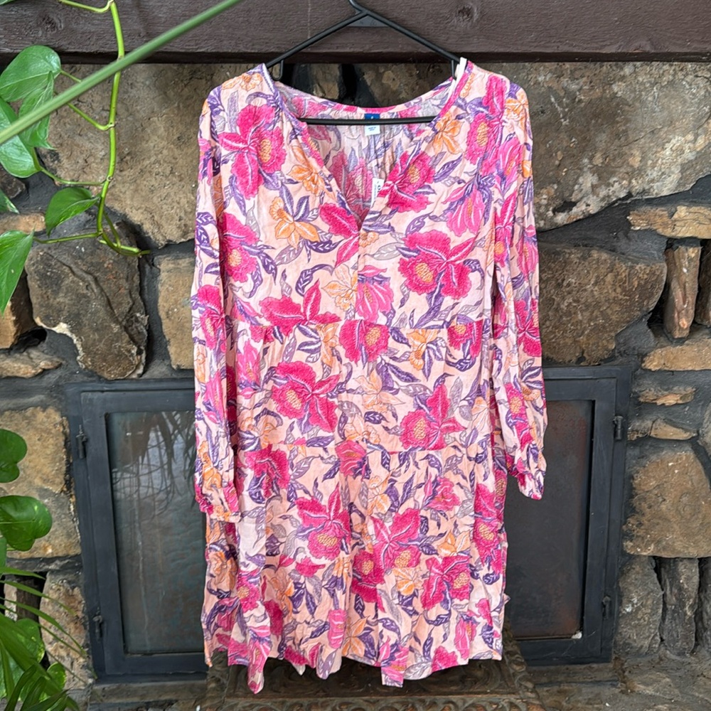 NWT Old Navy floral dress pink peach orange tiered size small with slip